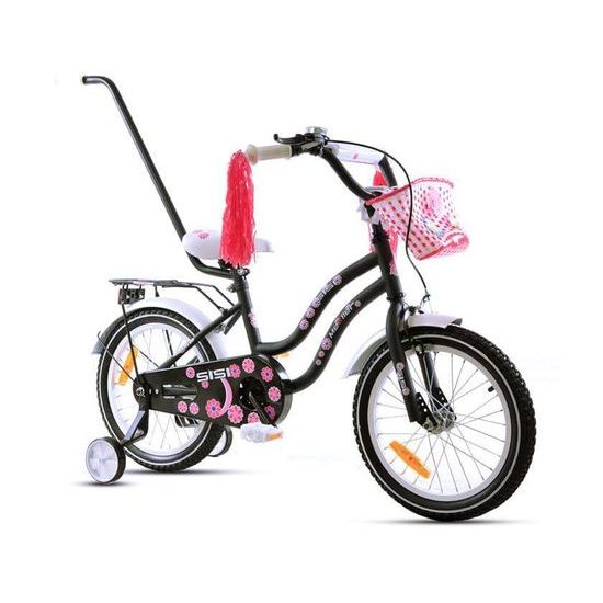 Dětské kolo Mexller Village s vodící tyčí černo-bílá 16"