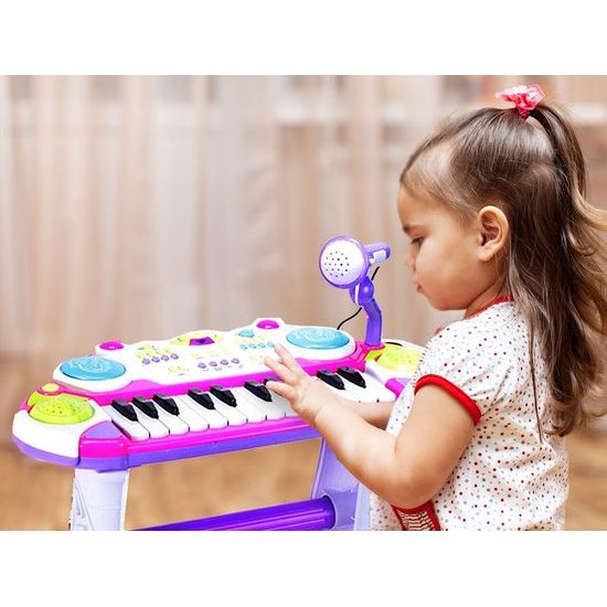 Dětské elektronické klávesy s mikrofonem a židličkou Music Keyboard růžové