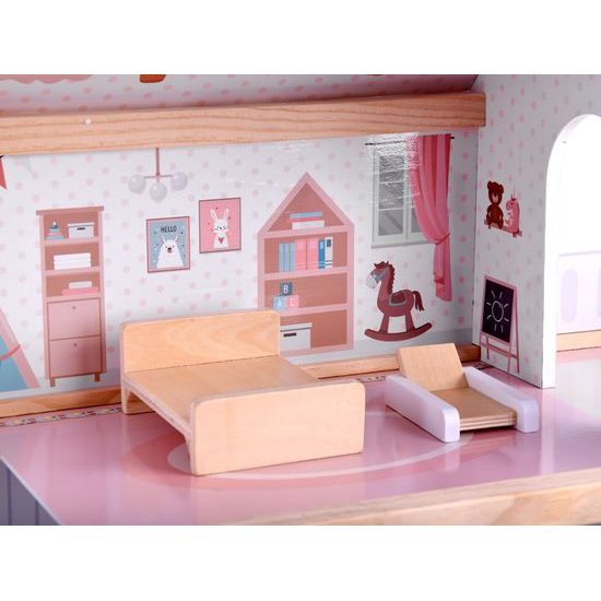 Dřevěný domeček pro panenky s LED osvětlením rezidence Boho