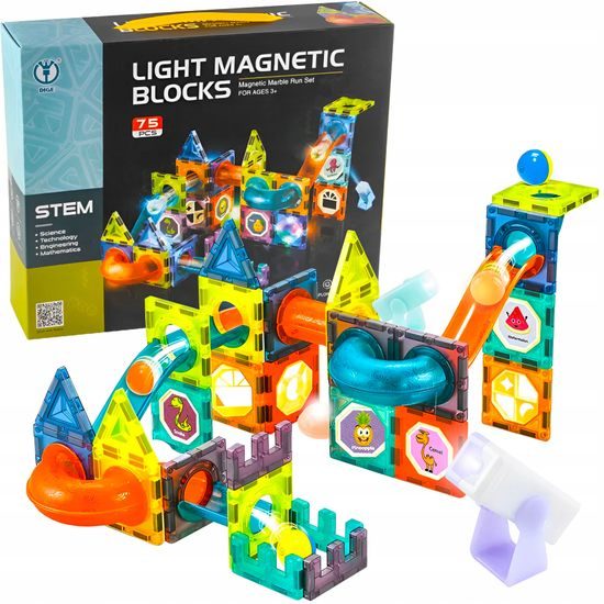 Magnetická svítící stavebnice se skluzavkou Light Magnetic 75 dílů