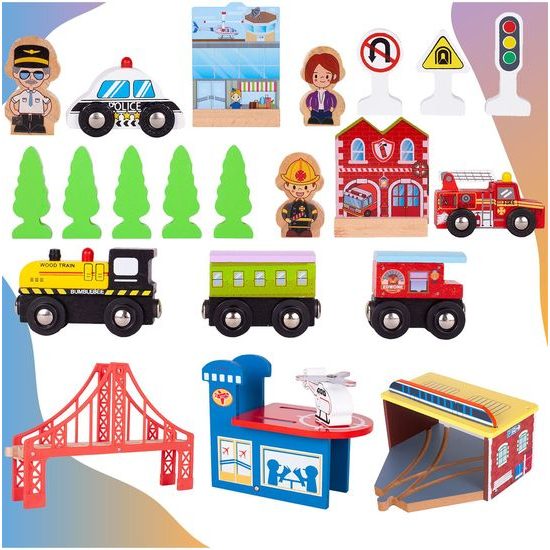 Dřevěná vláčkodráha Wooden Train 70 dílků