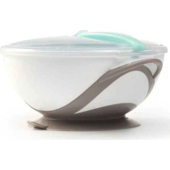 BABYONO Miska uzavíratelná s přísavkou a lžičkou - šedá 300 ml