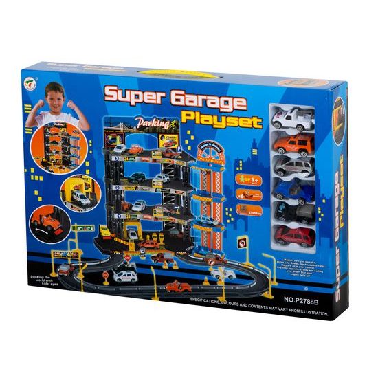 Parkovací garáž s výtahem + 6 autíček Super Garage