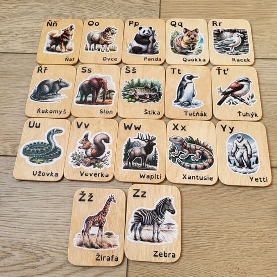 Barevné abecední karty - zvířata