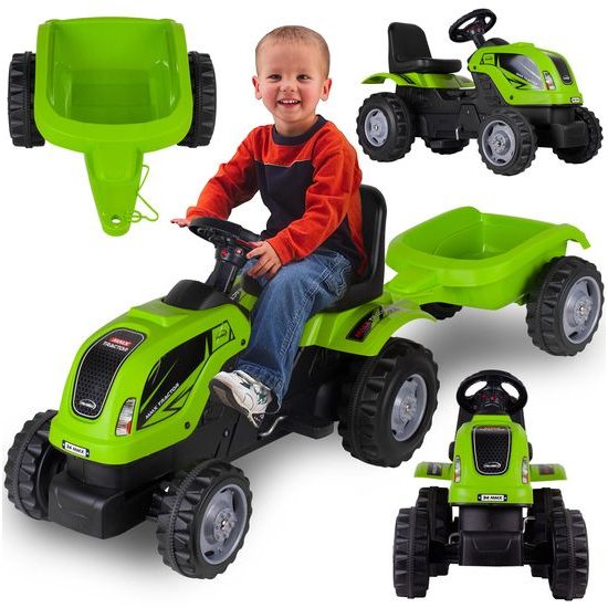 Dětský šlapací traktor s vlečkou Max zelený
