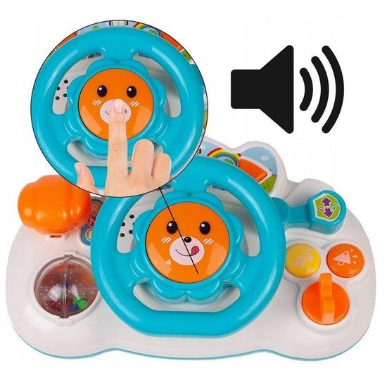 Interaktivní volant pro nejmenší se světlem a zvukem Lion Driver modrý