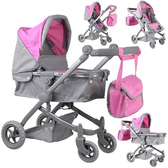 Kočárek pro panenky 4v1 kombinovaný Alice 4543 růžový