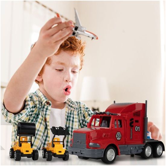 Nákladní autíčko se stavebními stroji na dálkové ovládání Truck Transport