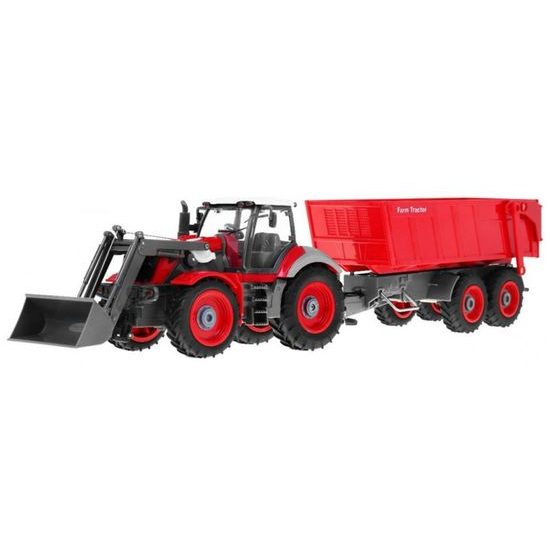 Traktor na dálkové ovládání s červenou vlečkou Red Farmer 1:28