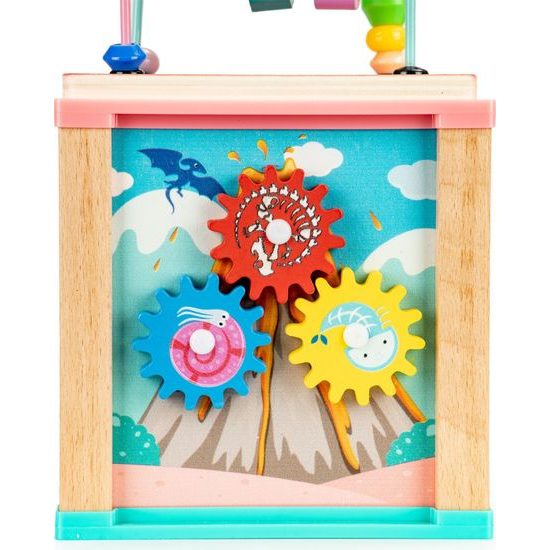 Ecotoys dřevěná edukační kostka s labyrintem Dino Cube 5v1