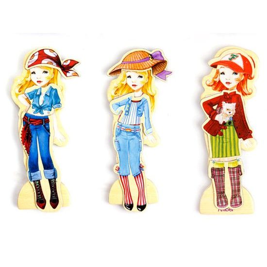 Dřevěná magnetická ukládačka se 4 modelkami Fashion Dress-Up