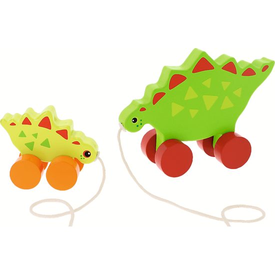 TREFL Edukační dřevěná tahací hračka 2 Dinosauři Stegosaurus, zelená