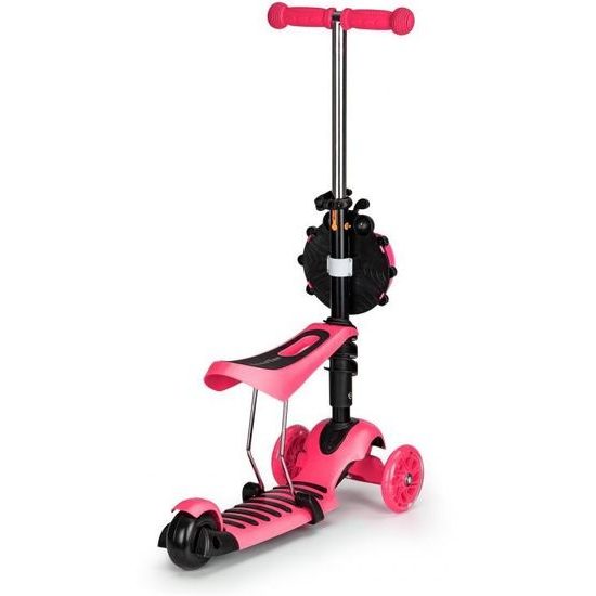 Ecotoys dětská koloběžka Bedrunka růžová se sedátkem a svítícími koly