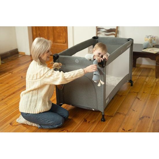 Dětská cestovní postýlka CARETERO ESTI se stahovací bočnicí grey