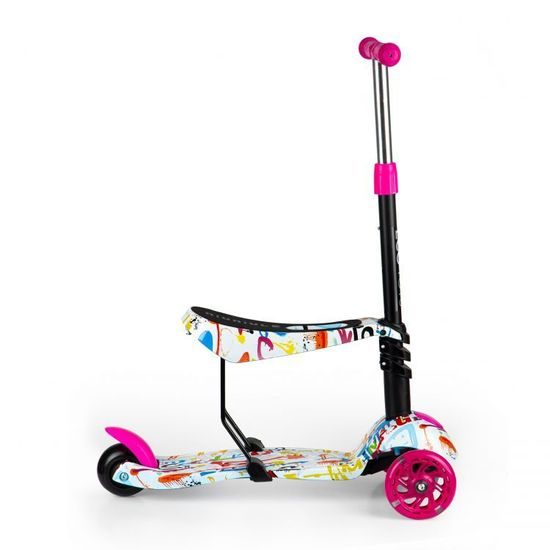 Ecotoys dětská koloběžka bílo-růžová se sedátkem a svítícími koly