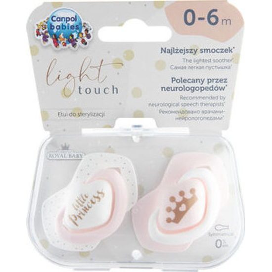 Canpol Babies 2 ks symetrických silikonových dudlíků, 0-6m, Little princess, růžový