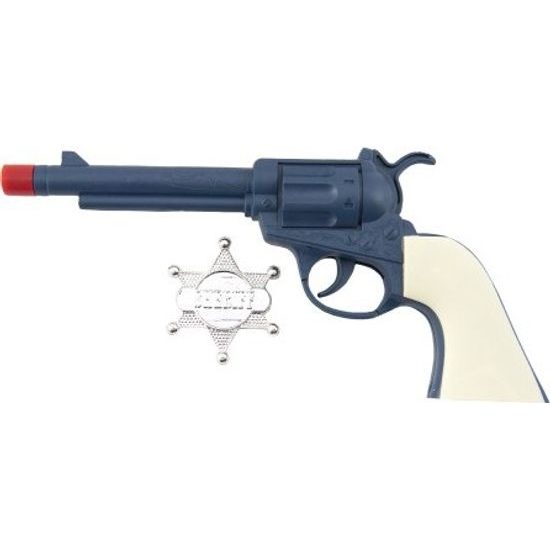 Pistole revolver s šerifským odznakem
