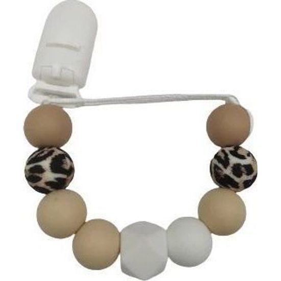 Dřevěný přívěsek na dudlík - přírodní, bílá, korálky