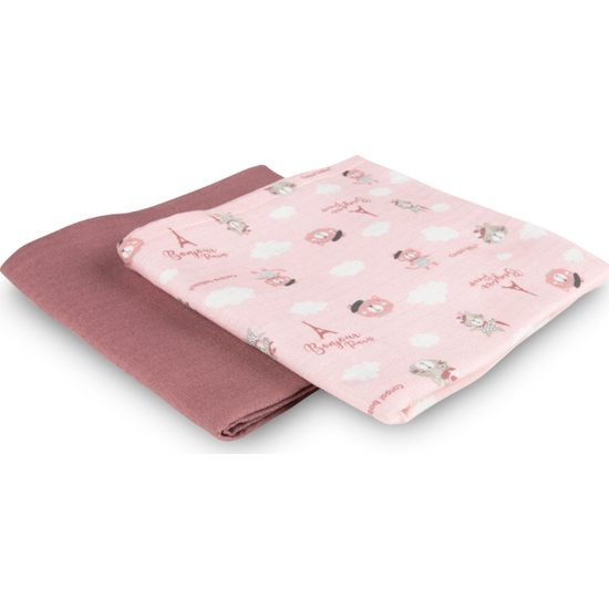 CANPOL babies Mušelínová plena BONJOUR PARIS 2 ks 70x70 cm růžová
