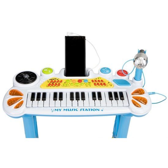 Ecotoys dětské elektronické klávesy s mikrofonem a židličkou HC481 modré