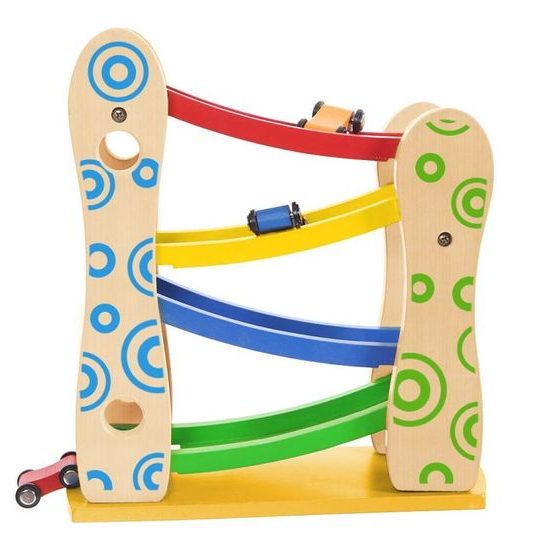 Ecotoys dřevěná skluzavka se 3 autíčky