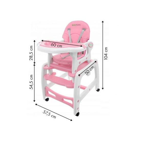 Ecotoys jídelní židlička s houpačkou 3v1 růžová
