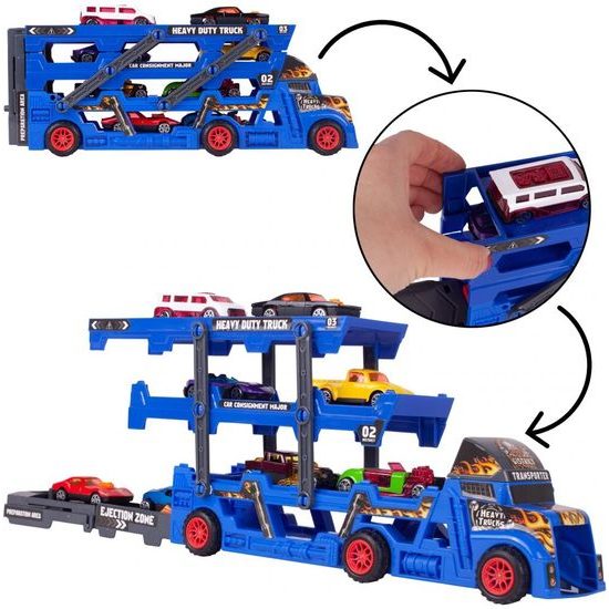 Odtahové auto s 8 autíčky a skluzavkou Heavy Truck modré