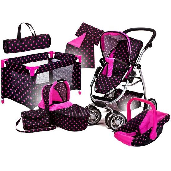 Doris kočárek pro panenky 7v1 černý