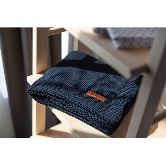 Dětská deka do kočárku pletená 100% bavlna tmavě modrá