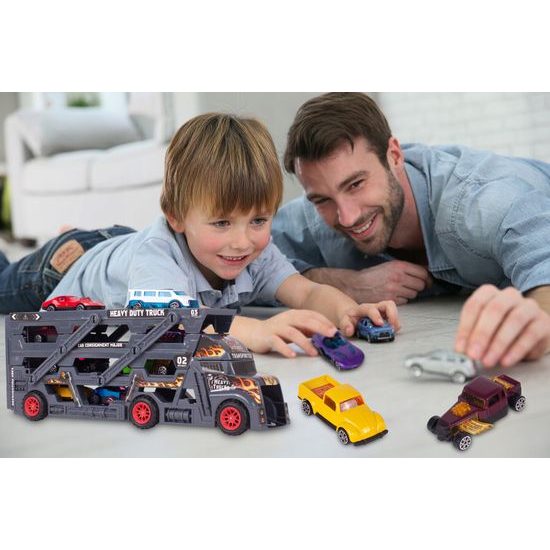 Odtahové auto s 8 autíčky a skluzavkou Heavy Truck šedé
