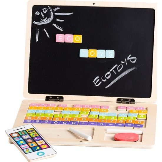 Ecotoys dřevěný notebook s magnetickým monitorem