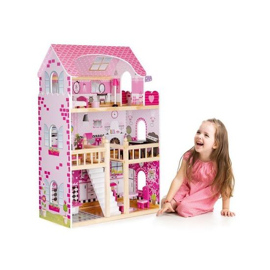 Ecotoys dřevěný domeček pro panenky s LED osvětlením Maryland