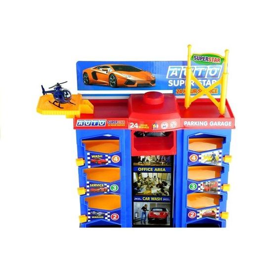 Majlo Toys parkovací garáž s výtahem a helikoptérou + 3 autíčka