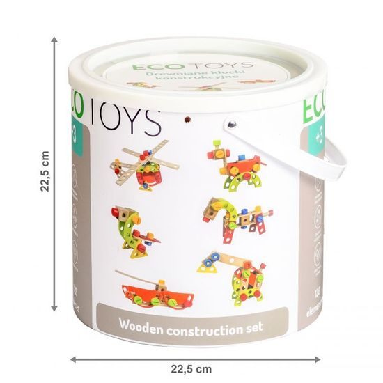 Ecotoys sada dřevěných konstrukčních kostek 120 ks v boxu