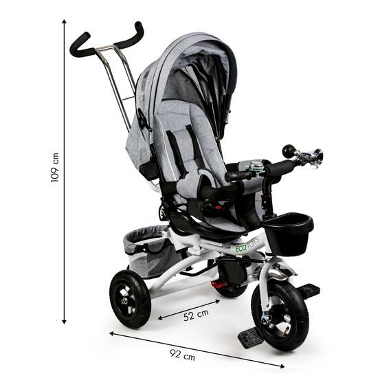 Ecotoys dětská tříkolka s otočným sedadlem a nafukovacími koly Rotage šedá
