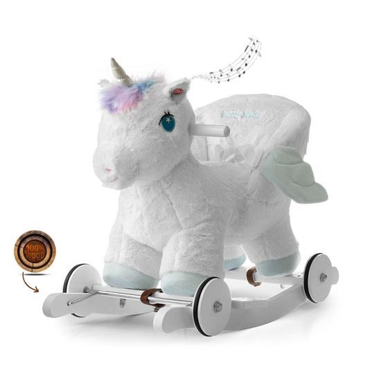 Houpací koník s melodií a kolečky Milly Mally Polly bílý