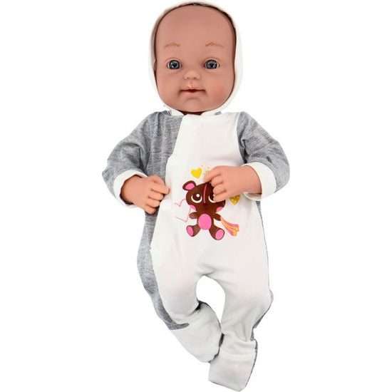 Panenka miminko v šedo-bílém body s dudlíkem a dekou