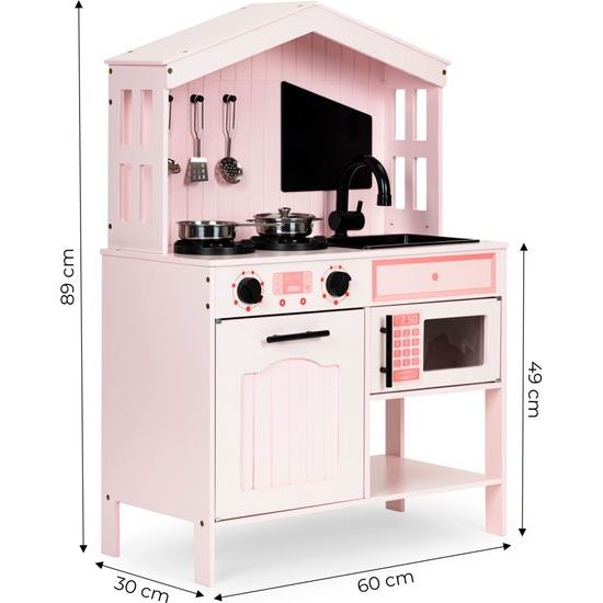 Ecotoys dětská dřevěná kuchyňka s příslušenstvím Domeček - růžová