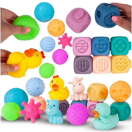 Senzorické hračky pro nejmenší Blocks Balls 16 kusů