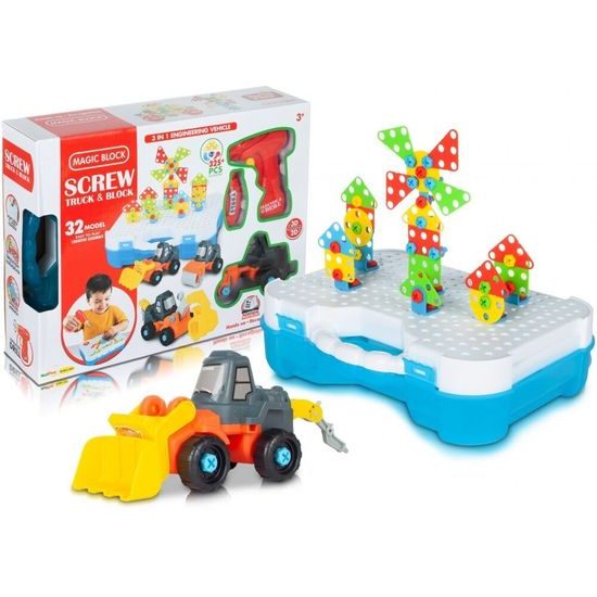 Konstrukční 3D stavebnice s vrtačkou na baterie a autíčky Magic Panel 325 ks