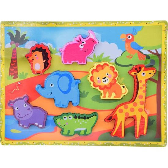 Dřevěné puzzle safari zvířata, 7 dílné