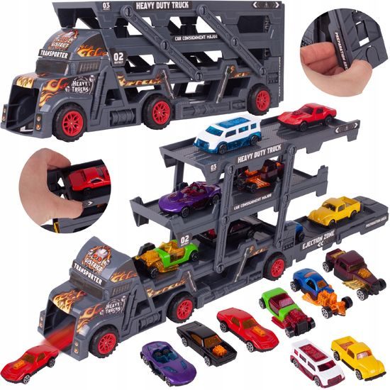 Odtahové auto s 8 autíčky a skluzavkou Heavy Truck šedé