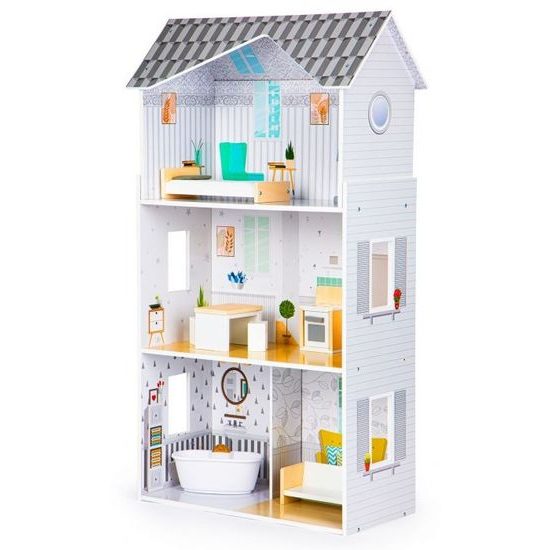 Ecotoys dřevěný třípatrový domeček pro panenky rezidence Grace