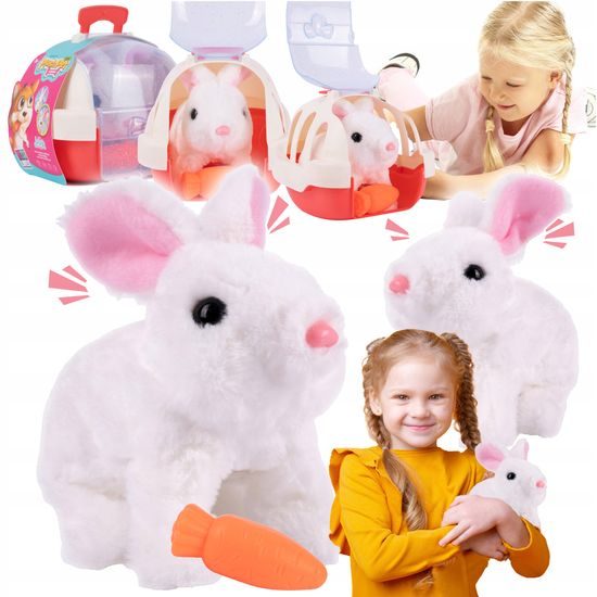 Interaktivní plyšový králíček v přepravce Plush Pet - bílý