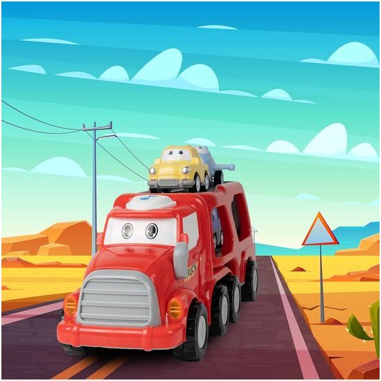 Nákladní auto se 3 autíčky, helikoptérou, světly a zvuky Transport Car červené