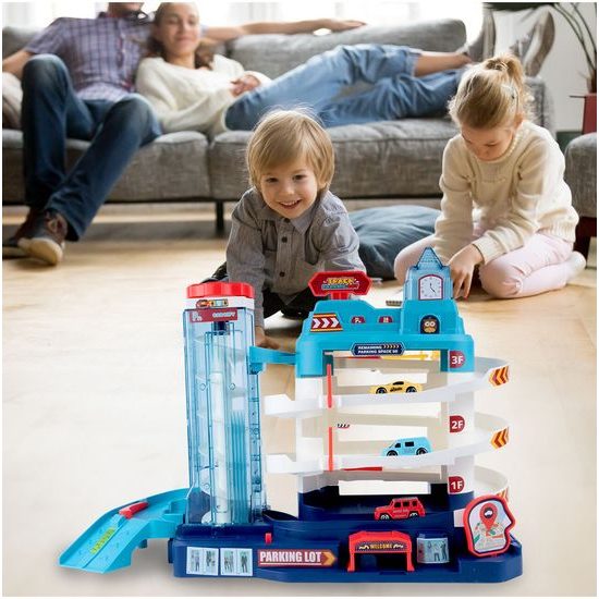 Parkovací dráha se 4 autíčky, podložkou a výtahem na baterie City Parking Lot