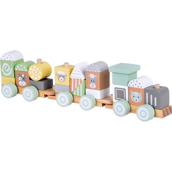 Dřevěná lokomotiva s vagóny a kostkami 22 dílků