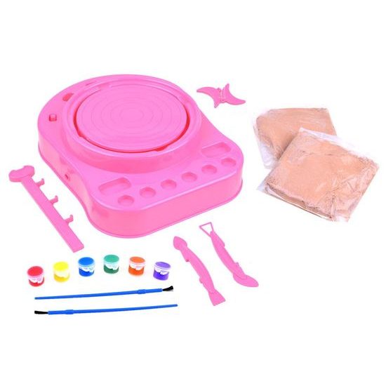 Dětský hrnčířský kruh s hlínou a barvami Pottery Workshop růžový