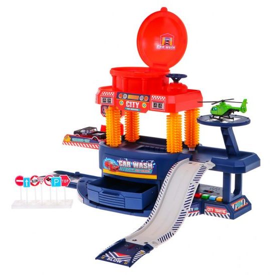 Automyčka se zvuky, světly, autíčkem a helikoptérou na baterie Car Wash