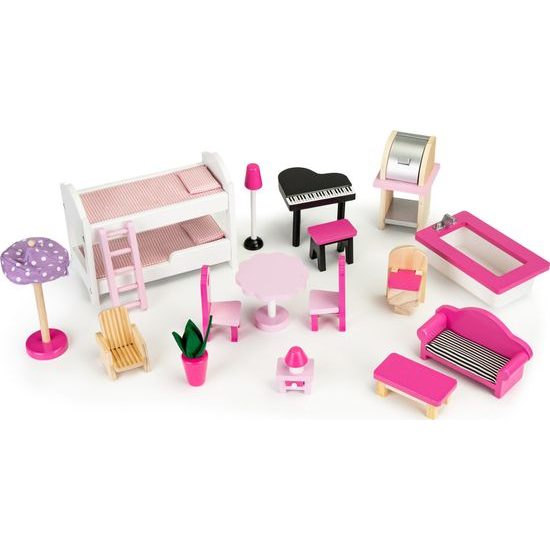 Ecotoys dřevěný XXL domeček pro panenky se skluzavkou rezidence Jersey